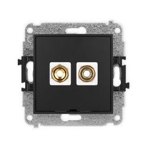 Mechanizm gniazda głośnikowego pojedynczego, bez pola opisowego (typu banan - czerwony i czarny, pozłacany, 4 mm2, skręcany) Karlik ICON czarny mat 12IGGBO-4