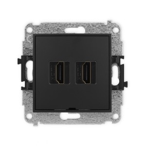 Mechanizm gniazda podwójnego HDMI 2.0, 4K, bez pola opisowego Karlik ICON czarny mat 12IHDMIBO-4