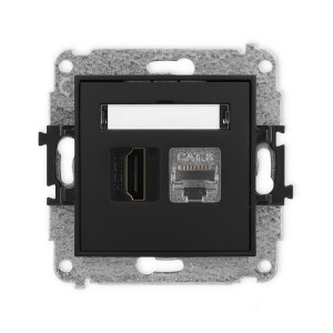 Mechanizm gniazda pojedynczego HDMI 2.1, 8K + gniazda komp. poj. 1xRJ45, kat. 8, ekranowany, 8-stykowy Karlik ICON czarny mat 12IGHK-88