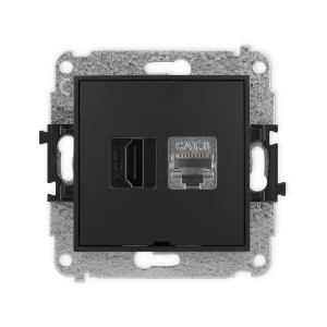 Mechanizm gniazda pojedynczego HDMI 2.1, 8K + gniazda komp. poj. 1xRJ45, kat. 8, ekranowany, 8-stykowy, bez pola opisowego Karlik ICON czarny mat 12IGHKBO-88