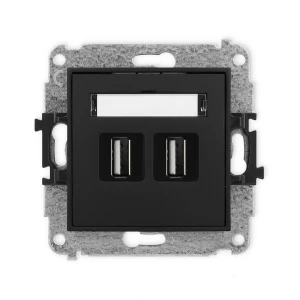 Mechanizm gniazda podwójnego 2xUSB A-A 2.0 Karlik ICON czarny mat 12IGUSB-2