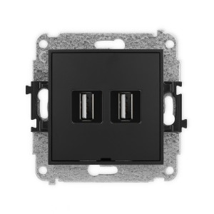 Mechanizm gniazda podwójnego 2xUSB A-A 2.0, bez pola opisowego Karlik ICON czarny mat 12IGUSBBO-2