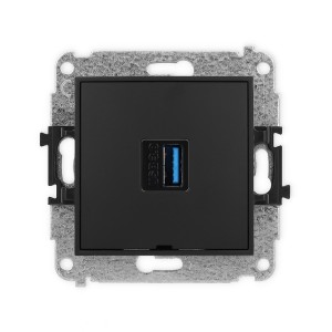 Mechanizm gniazda pojedynczego USB A-A 3.0, bez pola opisowego Karlik ICON czarny mat 12IGUSBBO-5