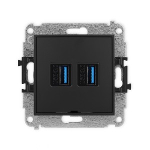 Mechanizm gniazda podwójnego 2xUSB A-A 3.0, bez pola opisowego Karlik ICON czarny mat 12IGUSBBO-6
