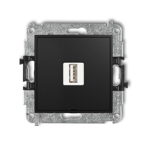 Mechanizm ładowarki USB pojedynczej USB A, 5W max., 5V, 1A, bez pola opisowego Karlik ICON czarny mat 12ICUSBBO-1