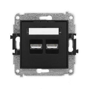Mechanizm ładowarki USB podwójnej 2xUSB A, 15,5W max., 5V, 3.1A Karlik ICON czarny mat 12ICUSB-6