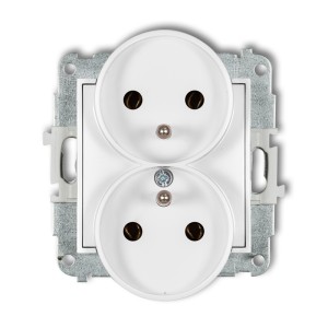 Mechanizm gniazda podwójnego do ramki z uziemieniem 2x(2P+Z) (bez przesłon torów prądowych) Karlik ICON biały mat 25IGPR-2z