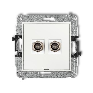 Mechanizm gniazda antenowego podwójnego typu F (SAT) niklowany, bez pola opisowego Karlik ICON biały mat 25IGFBO-2