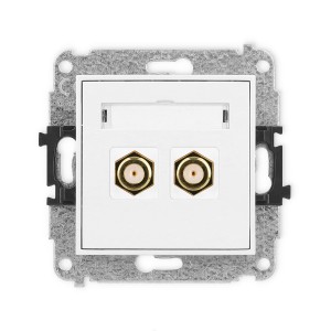 Mechanizm gniazda antenowego podwójnego typu F (SAT) pozłacany Karlik ICON biały mat 25IGF-2.1