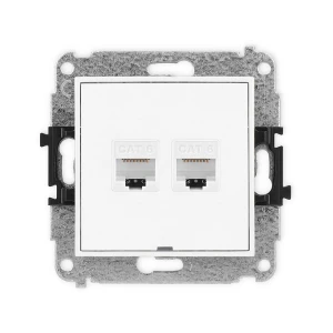 Mechanizm gniazda komputerowego podwójnego 2xRJ45, kat. 6, 8-stykowy, bez pola opisowego Karlik ICON biały mat 25IGKBO-4