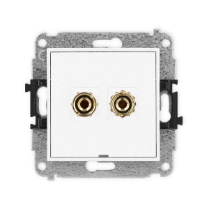 Mechanizm gniazda głośnikowego pojedynczego, bez pola opisowego (typu banan - czerwony i czarny, pozłacany, 4 mm2, do lutowania) Karlik ICON biały mat 25IGGBO-3