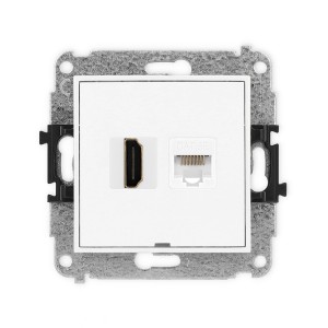 Mechanizm gniazda pojedynczego HDMI 2.0, 4K + gniazda komp. poj. 1xRJ45, kat. 5e, 8-stykowy, bez pola opisowego Karlik ICON biały mat 25IGHKBO-45e