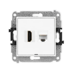 Mechanizm gniazda pojedynczego HDMI 2.1, 8K + gniazda komp. poj. 1xRJ45, kat. 6A, 8-stykowy, bez pola opisowego Karlik ICON biały mat 25IGHKBO-86A