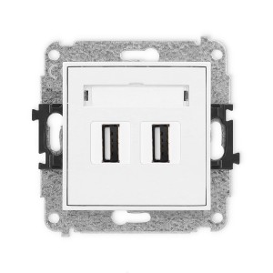 Mechanizm gniazda podwójnego 2xUSB A-A 2.0 Karlik ICON biały mat 25IGUSB-2