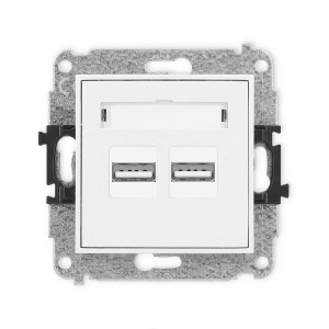Mechanizm ładowarki USB podwójnej 2xUSB A, 15,5W max., 5V, 3.1A Karlik ICON biały mat 25ICUSB-6
