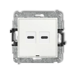 Mechanizm ładowarki USB podwójnej 2xUSB C, 20W max., bez pola opisowego Karlik ICON biały mat 25ICUSBBO-7