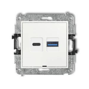 Mechanizm ładowarki USB podwójnej USB C + USB A, 20W max., bez pola opisowego Karlik ICON biały mat 25ICUSBBO-8