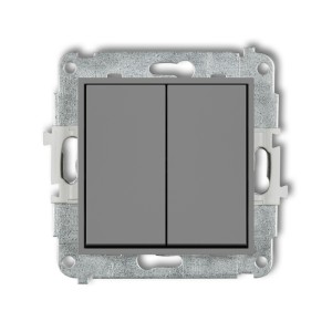 Mechanizm łącznika jednobiegunowego ze schodowym (dwa klawisze bez piktogramów, wspólne zasilanie) Karlik ICON szary mat 27IWP-10.11