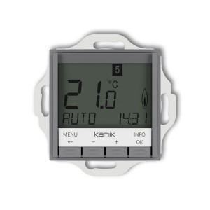 Mechanizm uniwersalnego elektronicznego tygodniowego regulatora temperatury (podświetlenie białe) Karlik ICON szary mat 27IRT-3.1