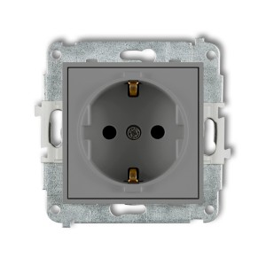 Mechanizm gniazda pojedynczego z uziemieniem SCHUKO 2P+Z (przesłony torów prądowych) Karlik ICON szary mat 27IGP-1sp