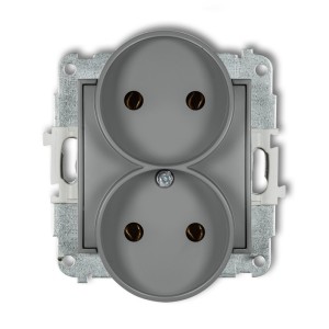 Mechanizm gniazda podwójnego do ramki bez uziemienia 2x2P (bez przesłon torów prądowych) Karlik ICON szary mat 27IGPR-2