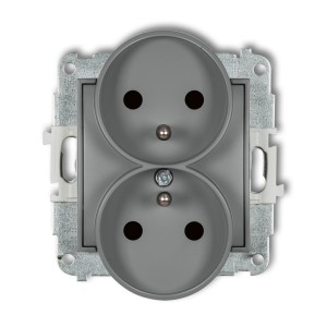 Mechanizm gniazda podwójnego do ramki z uziemieniem 2x(2P+Z) (przesłony torów prądowych) Karlik ICON szary mat 27IGPR-2zp