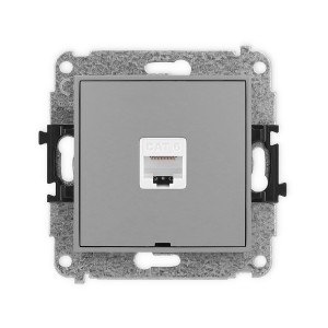Mechanizm gniazda komputerowego pojedynczego 1xRJ45, kat. 6, 8-stykowy, bez pola opisowego Karlik ICON szary mat 27IGKBO-3