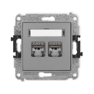 Mechanizm gniazda komputerowego podwójnego 2xRJ45, kat. 6, ekranowany, 8-stykowy Karlik ICON szary mat 27IGK-6