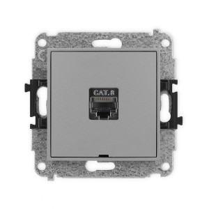 Mechanizm gniazda komputerowego pojedynczego 1xRJ45, kat. 8, ekranowany, 8-stykowy, bez pola opisowego Karlik ICON szary mat 27IGKBO-11