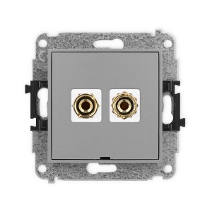 Mechanizm gniazda głośnikowego pojedynczego, bez pola opisowego (typu banan - czerwony i czarny, pozłacany, 4 mm2, do lutowania) Karlik ICON szary mat 27IGGBO-3