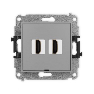 Mechanizm gniazda podwójnego HDMI 2.1, 8K, bez pola opisowego Karlik ICON szary mat 27IHDMIBO-6