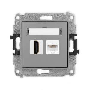 Mechanizm gniazda pojedynczego HDMI 2.0, 4K + gniazda komp. poj. 1xRJ45, kat. 5e, 8-stykowy Karlik ICON szary mat 27IGHK-45e