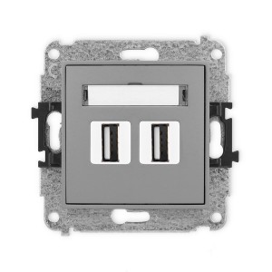 Mechanizm gniazda podwójnego 2xUSB A-A 2.0 Karlik ICON szary mat 27IGUSB-2