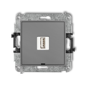 Mechanizm ładowarki USB pojedynczej USB A, 10W max., 5V, 2A, bez pola opisowego Karlik ICON szary mat 27ICUSBBO-3