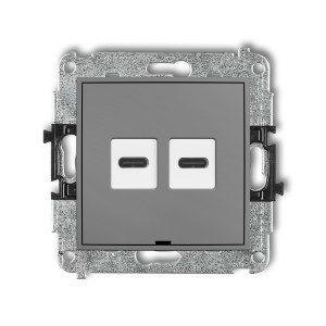 Mechanizm ładowarki USB podwójnej 2xUSB C, 20W max., bez pola opisowego Karlik ICON szary mat 27ICUSBBO-7