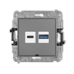 Mechanizm ładowarki USB podwójnej USB C + USB A, 20W max., bez pola opisowego Karlik ICON szary mat 27ICUSBBO-8