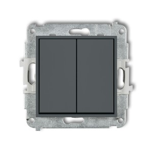 Mechanizm łącznika jednobiegunowego ze schodowym (dwa klawisze bez piktogramów, wspólne zasilanie) Karlik ICON grafitowy mat 28IWP-10.11