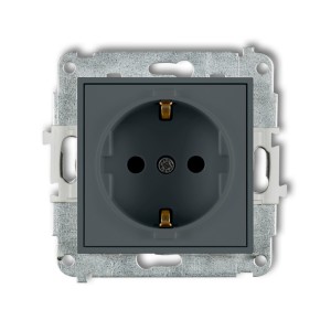 Mechanizm gniazda pojedynczego z uziemieniem SCHUKO 2P+Z (przesłony torów prądowych) Karlik ICON grafitowy mat 28IGP-1sp