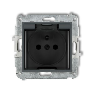 Mechanizm gniazda bryzgoszczelnego z uziemieniem 2P+Z (klapka dymna, przesłony torów prądowych) Karlik ICON grafitowy mat 28IGPB-1zdp