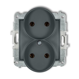 Mechanizm gniazda podwójnego do ramki bez uziemienia 2x2P (bez przesłon torów prądowych) Karlik ICON grafitowy mat 28IGPR-2