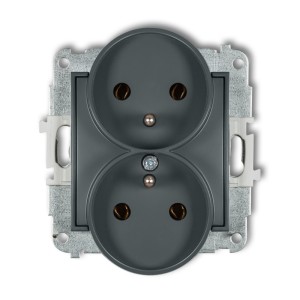 Mechanizm gniazda podwójnego do ramki z uziemieniem 2x(2P+Z) (bez przesłon torów prądowych) Karlik ICON grafitowy mat 28IGPR-2z
