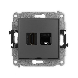 Mechanizm gniazda pojedynczego HDMI 2.0, 4K + gniazda komp. poj. 1xRJ45, kat. 5e, 8-stykowy, bez pola opisowego Karlik ICON grafitowy mat 28IGHKBO-45e