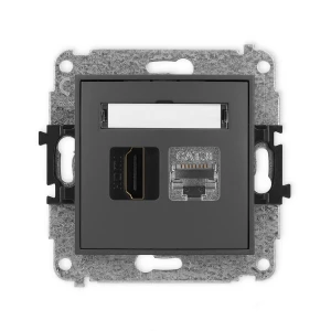 Mechanizm gniazda pojedynczego HDMI 2.1, 8K + gniazda komp. poj. 1xRJ45, kat. 8, ekranowany, 8-stykowy Karlik ICON grafitowy mat 28IGHK-88