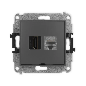 Mechanizm gniazda pojedynczego HDMI 2.1, 8K + gniazda komp. poj. 1xRJ45, kat. 8, ekranowany, 8-stykowy, bez pola opisowego Karlik ICON grafitowy mat 28IGHKBO-88