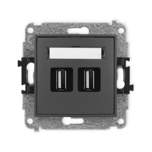 Mechanizm gniazda podwójnego 2xUSB A-A 2.0 Karlik ICON grafitowy mat 28IGUSB-2