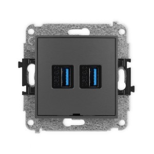 Mechanizm gniazda podwójnego 2xUSB A-A 3.0, bez pola opisowego Karlik ICON grafitowy mat 28IGUSBBO-6
