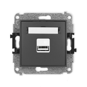 Mechanizm ładowarki USB pojedynczej USB A, 10W max., 5V, 2A Karlik ICON grafitowy mat 28ICUSB-3