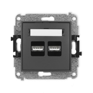 Mechanizm ładowarki USB podwójnej 2xUSB A, 15,5W max., 5V, 3.1A Karlik ICON grafitowy mat 28ICUSB-6
