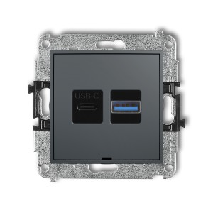 Mechanizm ładowarki USB podwójnej USB C + USB A, 20W max., bez pola opisowego Karlik ICON grafitowy mat 28ICUSBBO-8