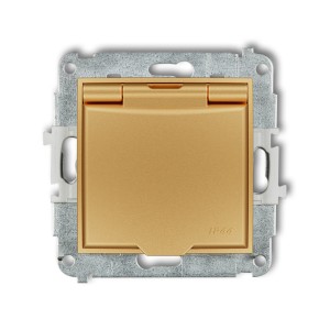 Mechanizm gniazda bryzgoszczelnego z uziemieniem 2P+Z (klapka złota, przesłony torów prądowych) Karlik ICON złoty 29IGPB-1zp